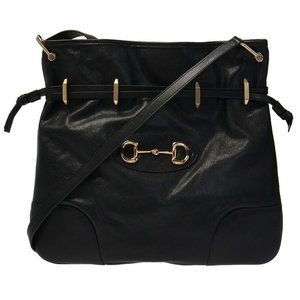 Gucci Calfskin Horsebit 1955 Messenger Leather Black Bag Handbag Italy NEW